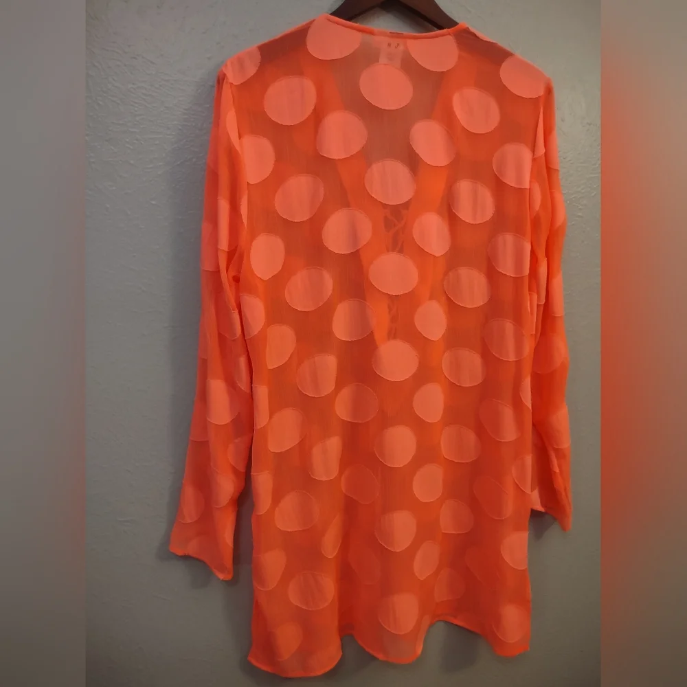 ​La Blanca Coral Neon Orange Polka Dot Sheer Swim Cover Up Size Large - Picture 8 of 11